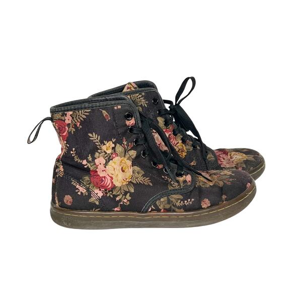 DR MARTENS Shoreditch Floral Mix Canvas Lace Low Boots Black Multi Womens Size 7 - Picture 10 of 10